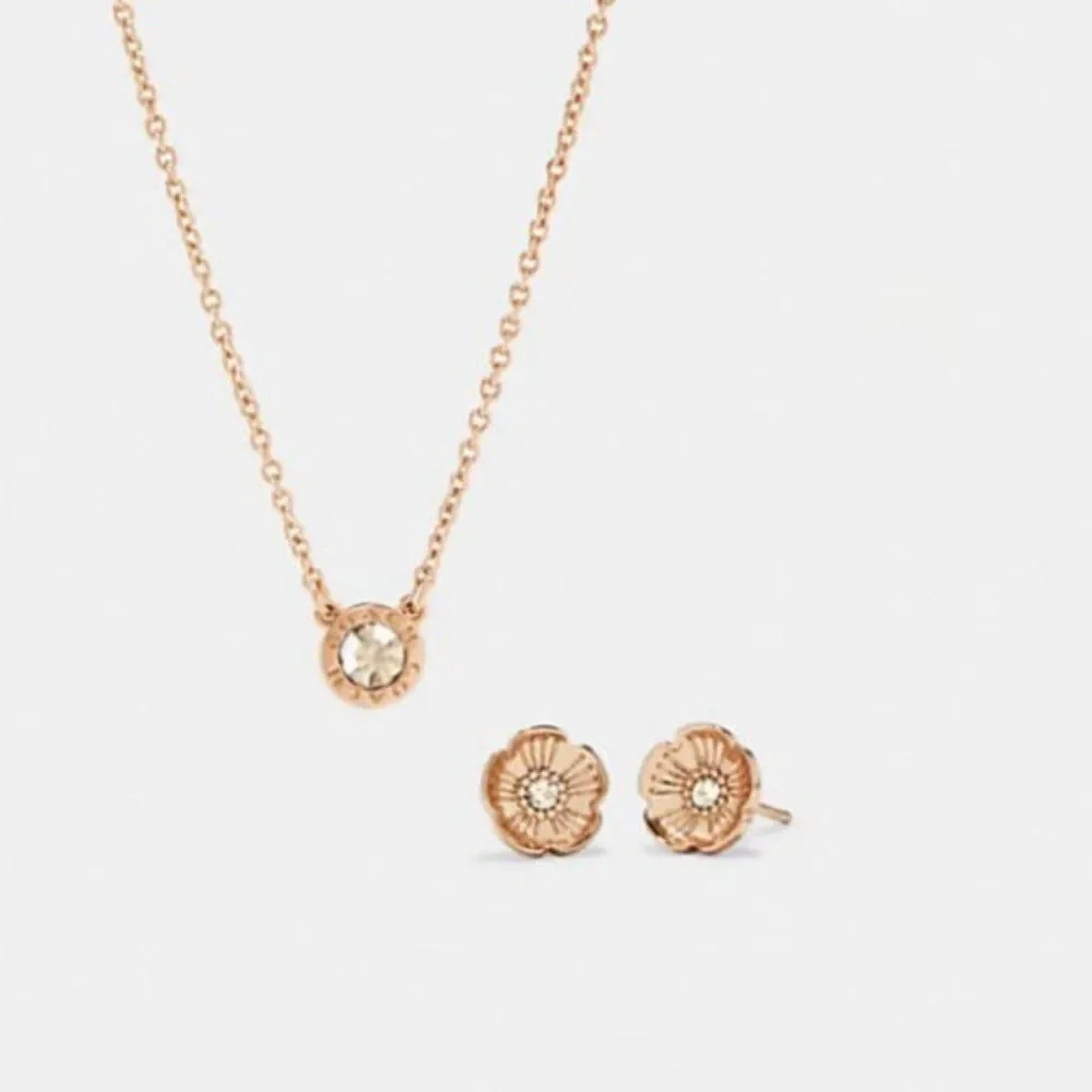 NWT Coach Circle Necklace and Tea Rose Earring Set